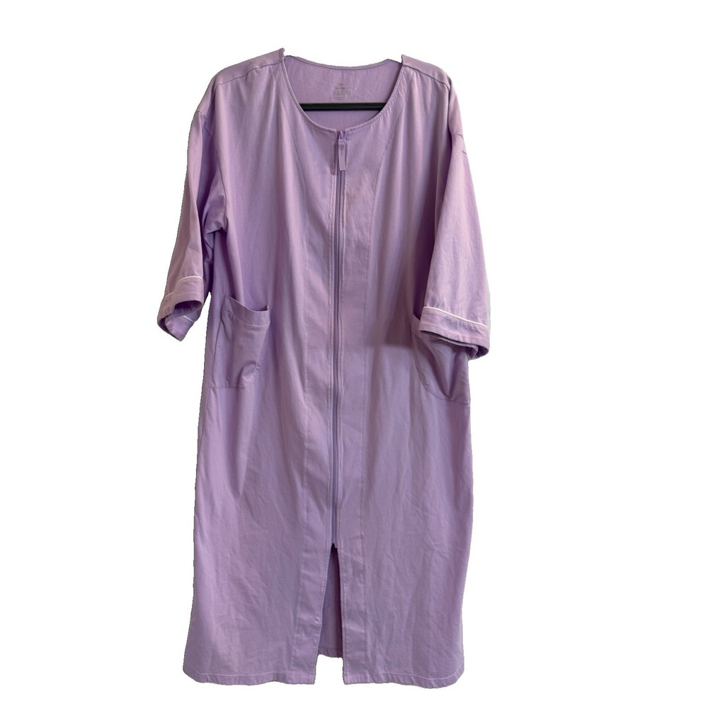 Dreams & Co. Women's Plus 100% Cotton Zip-Front Long Terry Robe (Soft Iris)